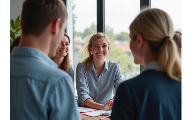 Team of diverse professionals collaborating in a modern German office